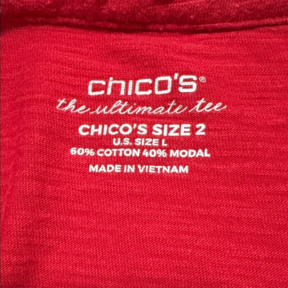 Chico's The Ultimate Red Tee Shirt Women's Tunic, V-Neck, 3/4 Sleeve, Size Large - Picture 4 of 9